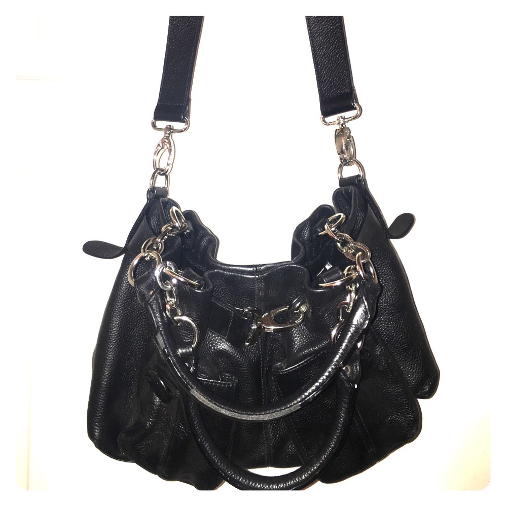 Black BODHI faux leather handbag, silver hardware